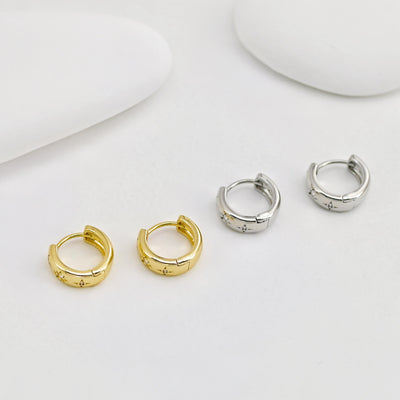Star Cubic Zirconia Ear Hoops, Round Hoops, 14mm, 18K Gold Plated Leverback Earrings, Huggie Hoops Earring D0526