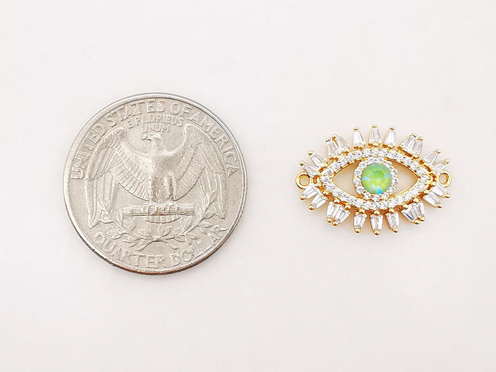 Evil Eye Connector Charm, 18K Gold Plated Micro CZ Pave Eye Connector, 15x21mm, Bracelet Making Charm, Jewelry Findings S316