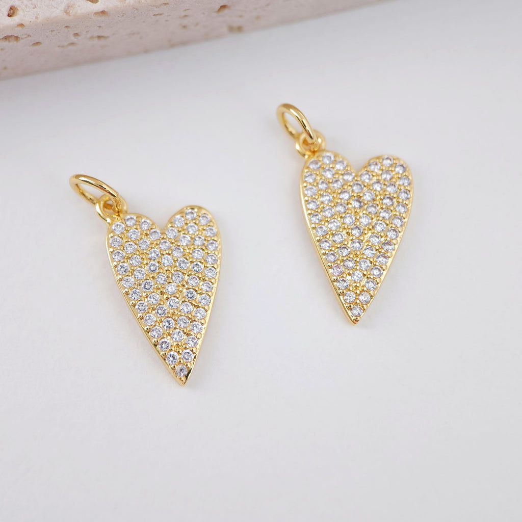 Cubic Heart Charms, 18K Gold Plated CZ Pave Love Charms, Bracelet Necklace Making Pendants, Jewelry Findings S20559