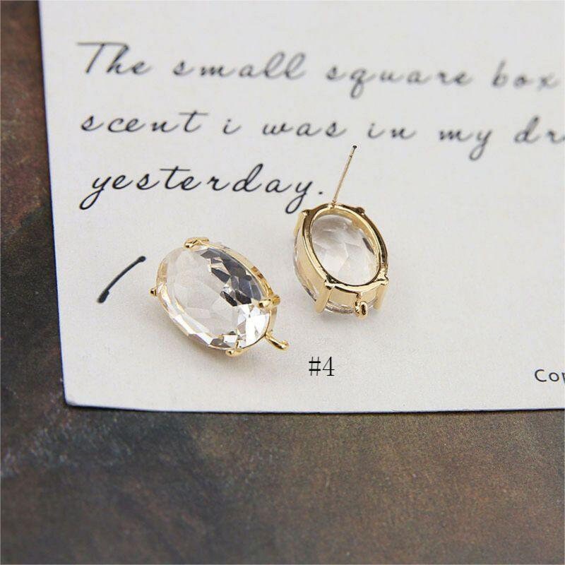 10pcs Oval Rectangular Cubic Pave Post With Loop, Nickel Free Earrings, Crystal Gemstone Stud, Hypoallergenic Earring Findings BY056-F237