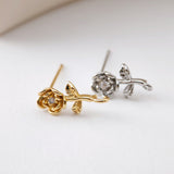 Poste para pendientes con forma de rosa, pendiente de botón de latón chapado en oro auténtico de 18 quilates con aro, pasador de plata S925, sin níquel, fornitura para pendientes S1196