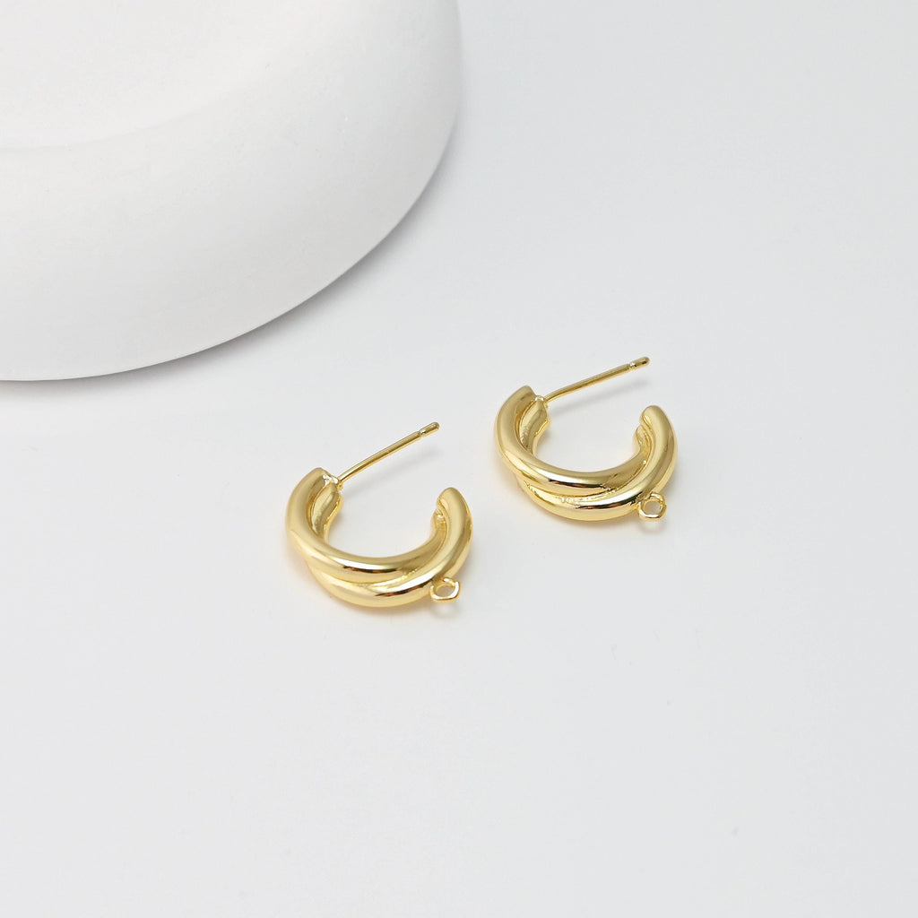 Pendientes en forma de C con aro, chapados en oro de 18 quilates, sin níquel, pasador de plata S925, hipoalergénicos, D0379