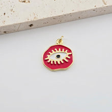 Load image into Gallery viewer, Enamel Evil Eye Charm, 18K Gold Plated Eye Pendant, 20mm, Necklace Making Charm, Jewelry Findings S1283