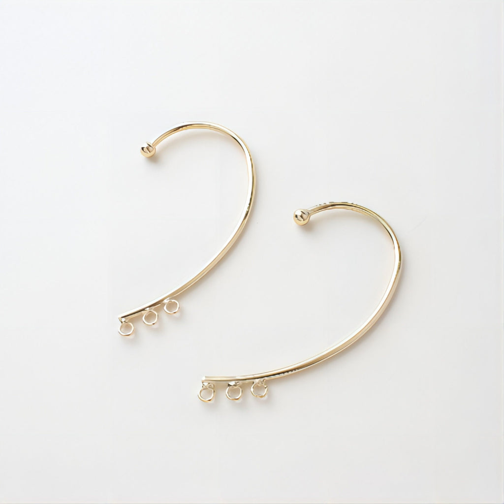 Ear Clips No Piercing For Women, with 3 loops, 14K Gold/Silver, Ear Cuff Clip, Pierceless, Ear Wrap Findings GS005