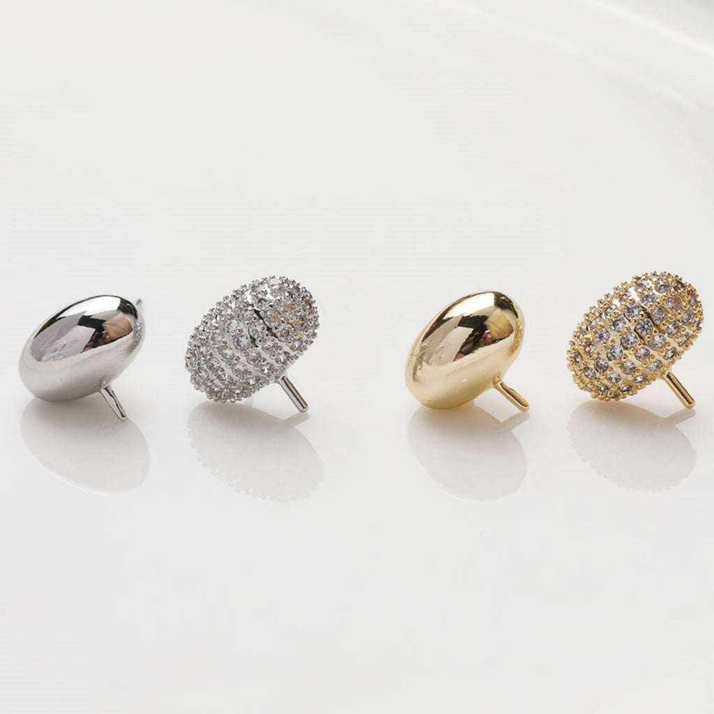 دبوس أذن بيضاوي الشكل مرصع بأحجار الزركونيا المكعبة، دبوس أذن من الفضة الاسترلينية عيار 925، قرط أذن من الذهب عيار 18 قيراطًا مع أغطية تثبيت لنتائج أقراط اللؤلؤ نصف المثقوبة GZ414