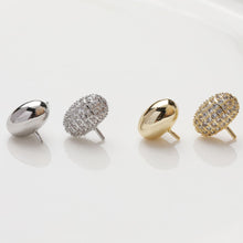 تحميل الصورة إلى عارض المعرض، دبوس أذن بيضاوي الشكل مرصع بأحجار الزركونيا المكعبة، دبوس أذن من الفضة الاسترلينية عيار 925، قرط أذن من الذهب عيار 18 قيراطًا مع أغطية تثبيت لنتائج أقراط اللؤلؤ نصف المثقوبة GZ414