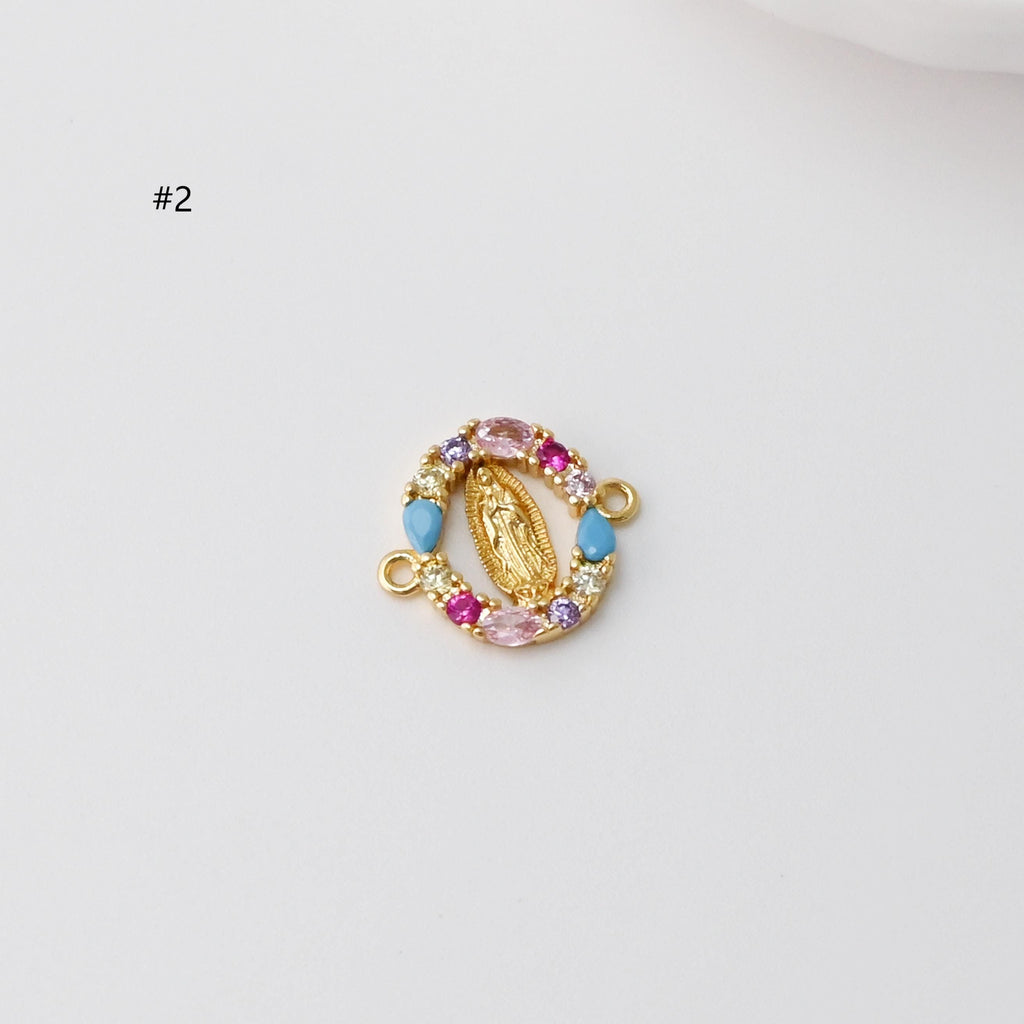 Cubic Saint Maria Charm, Religious Pendant, 18K Gold Plated Micro CZ Pave Our Lady Pendant, Vintage Necklace Making Charm