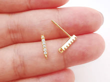 Load image into Gallery viewer, 10PCS Rectangle Ear Post with Loops, Nickel Free, Micro CZ Pave, 11x2mm, 18K Gold Plated Stud Earring Finding S271