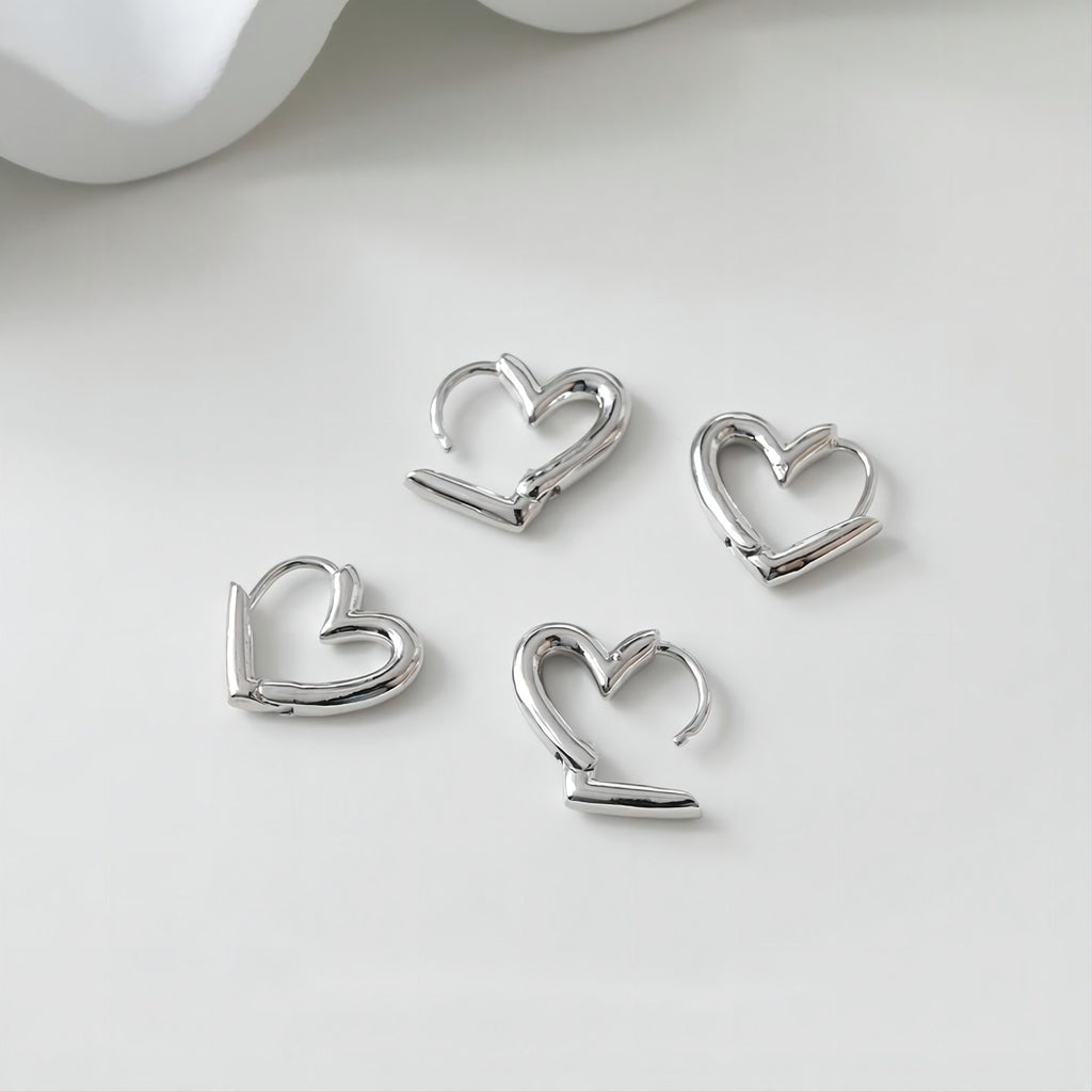 Heart Hoop Earring, S925 Silver Ear Pin, Huggie Hoops Earring Finding, Heart Ear Hoops, 17mm, 22mm, hoop earrings GE033