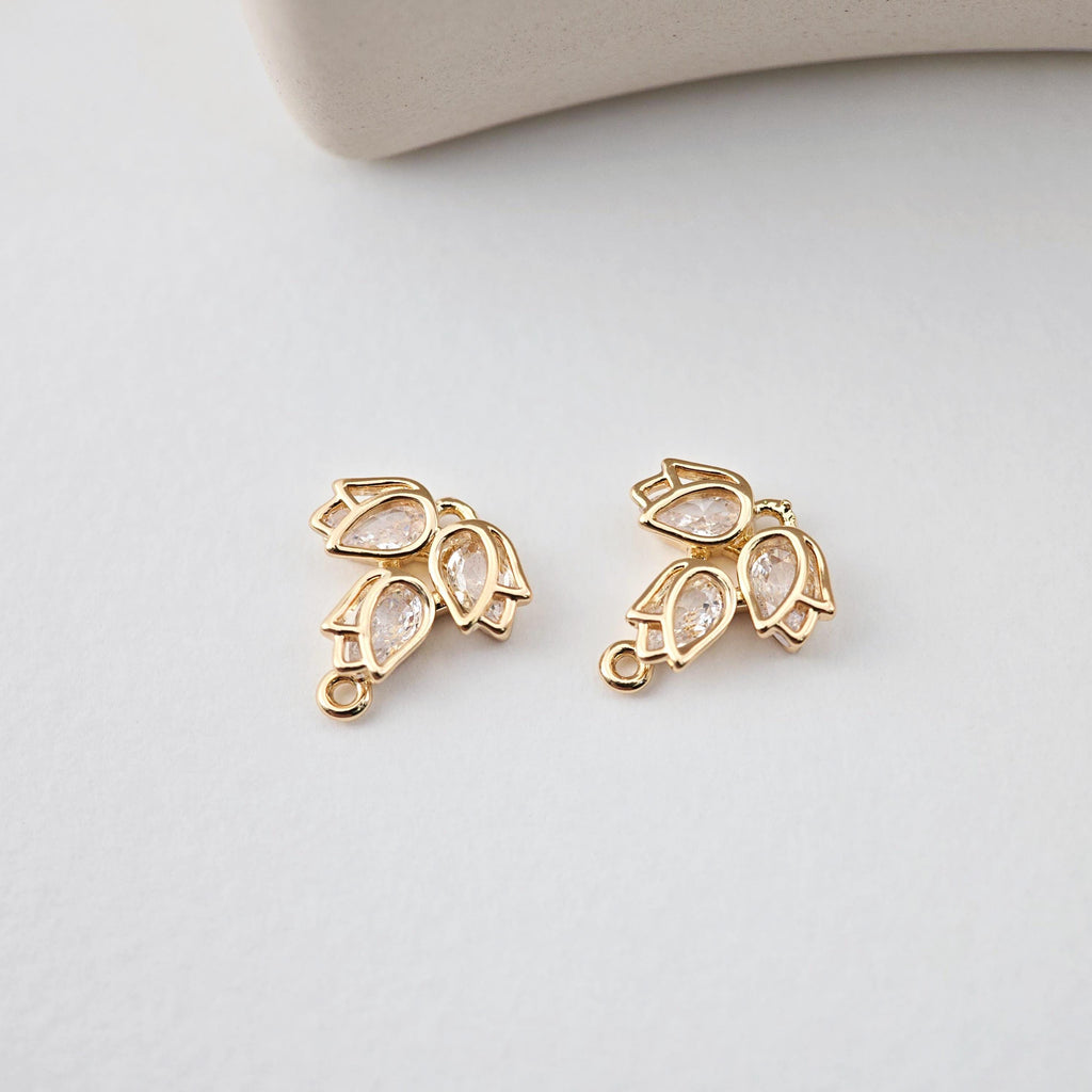 CZ Pave Leaf Charm, Cubic Pendant, Real Gold Plated Brass Earring Charms, Jewelry Findings D0237