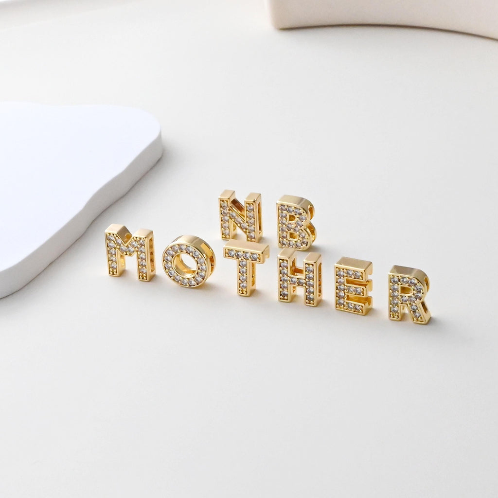 18K Gold Alphabet Letter Beads, CZ Initial Beads, Letter Charms, Double-sided hollowing, Letter Inital beads, For Necklace Bracelet  S1396