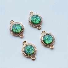 Load image into Gallery viewer, 5pcs Faux Opal Round Connectors, Cubic Zircon Crystal Pendant, Bracelet Necklace Pendant, 14K Real Gold Plated, Jewelry Findings JY082-F236