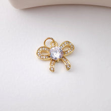 Load image into Gallery viewer, CZ Pave Bow Tie Charm, Cubic Zircon Crystal Bow Tie Pendant, Bracelet Necklace Pendant,  Gold Plated, Jewelry Findings S1217