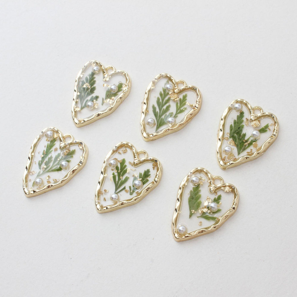 2 colgantes de hierba natural, lámina de oro, corazón, cuadrado, estilo nicho, chapado en oro de 18 quilates, GZ283