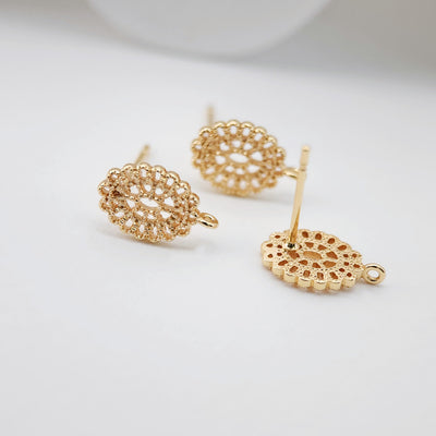 Vintage Openwork Earring Post With Loop, S925 Silver Ear Pin Nickel Free Earrings, Oval Ear Stud, Hypoallergenic Earring Findings ZX034