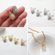 Load image into Gallery viewer, Bee Pendant Setting, 14k Gold/Silver Plated, Tail Pendant Setting For Jewelry Making, Half Drilled Pearl Mounts GZ233