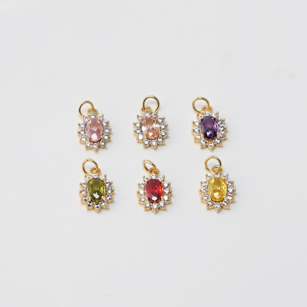 Oval Crystal Pave Charm, Pave CZ Pendant, Dainty Charms for Necklace Bracelet Making, Jewelry Findings S20360