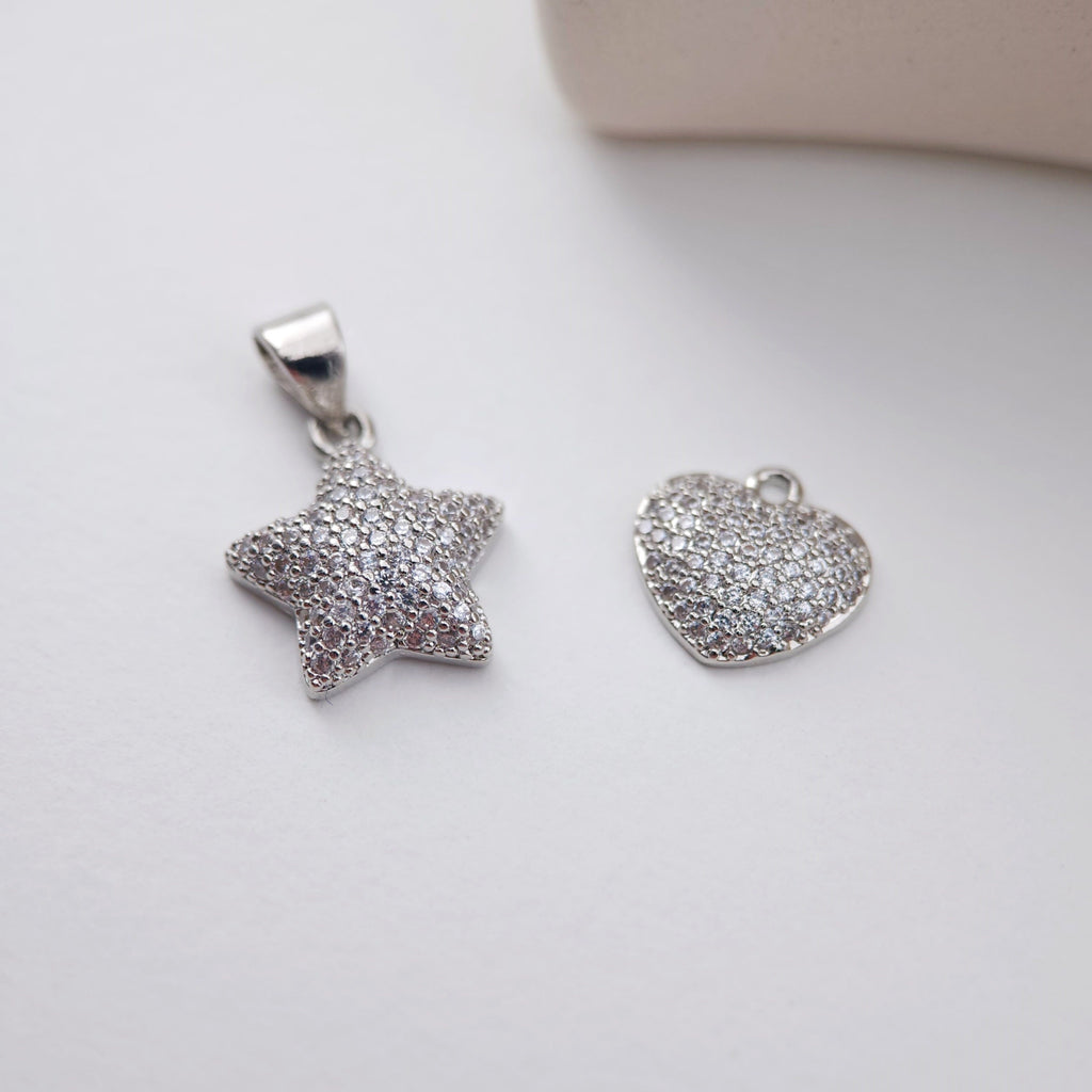 Heart Pendant, Star Pendant, Cubic Pave Charm, 18K Gold Plated, Love Pendant, Necklace Making Pendants, Jewelry Findings S1174