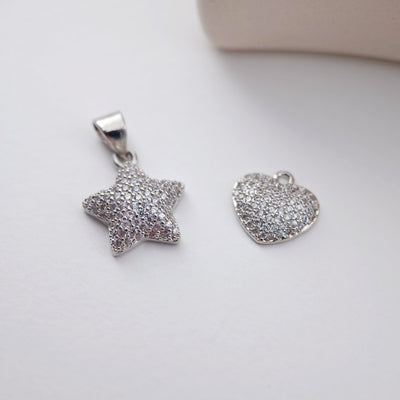 Heart Pendant, Star Pendant, Cubic Pave Charm, 18K Gold Plated, Love Pendant, Necklace Making Pendants, Jewelry Findings S1174