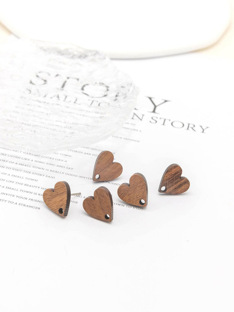 4PCS  Wood Earrings,  Heart Shape Wooden Earrings for women, Nickel Free, Boho Earring Finding JT926