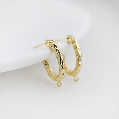 Lustrous Hammered Earring Hoops, Gold Plated Hoop Earring with Loop,Huggie Hoops DIY Earring  Findings,Handmade Earring Supplies D0045
