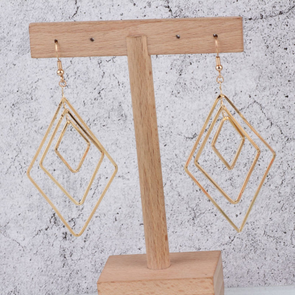 Drop Triple Diamond Shape Pendant, 18K Shiny Gold/Silver Plated Drop Openwork Pendant 40x66mm for Jewelry Making Supply QR038