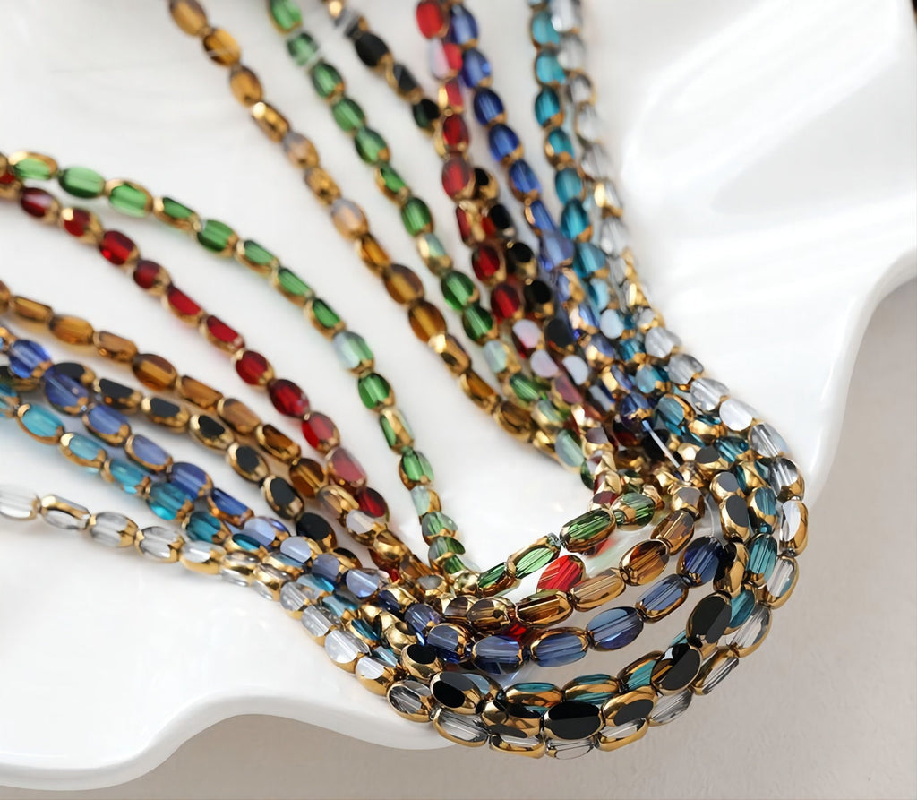 Cuentas de vidrio facetadas ovaladas vintage de 6 x 5 mm, cuentas sueltas de cristal para hacer joyas, cuentas DIY GZ215