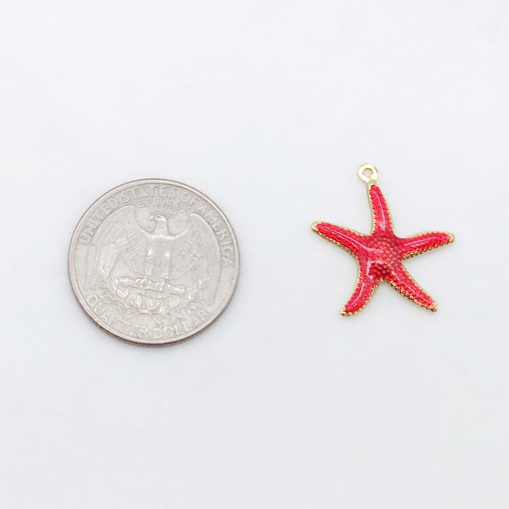 3D Enamel Starfish Charms, 18K Gold Plated, Dainty Starfish Shape Pendant, Bracelet Making Pendant S20520