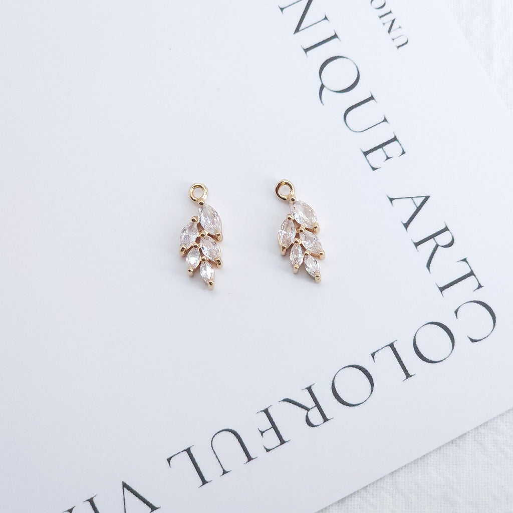 CZ Pave Leaf Charm, Cubic Zircon Crystal Leaf Pendant, CZ Earring Charms,  Real Gold Plated Brass Earring Charms, Jewelry Finding ZR009-F141