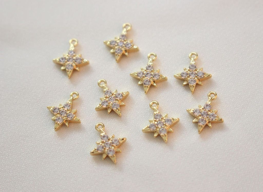 Tiny Star Charms,  Crystal Cubic Pave Star Pendant, 18K Gold Plated, Necklace Making Star Charms, Jewelry Findings GZ421