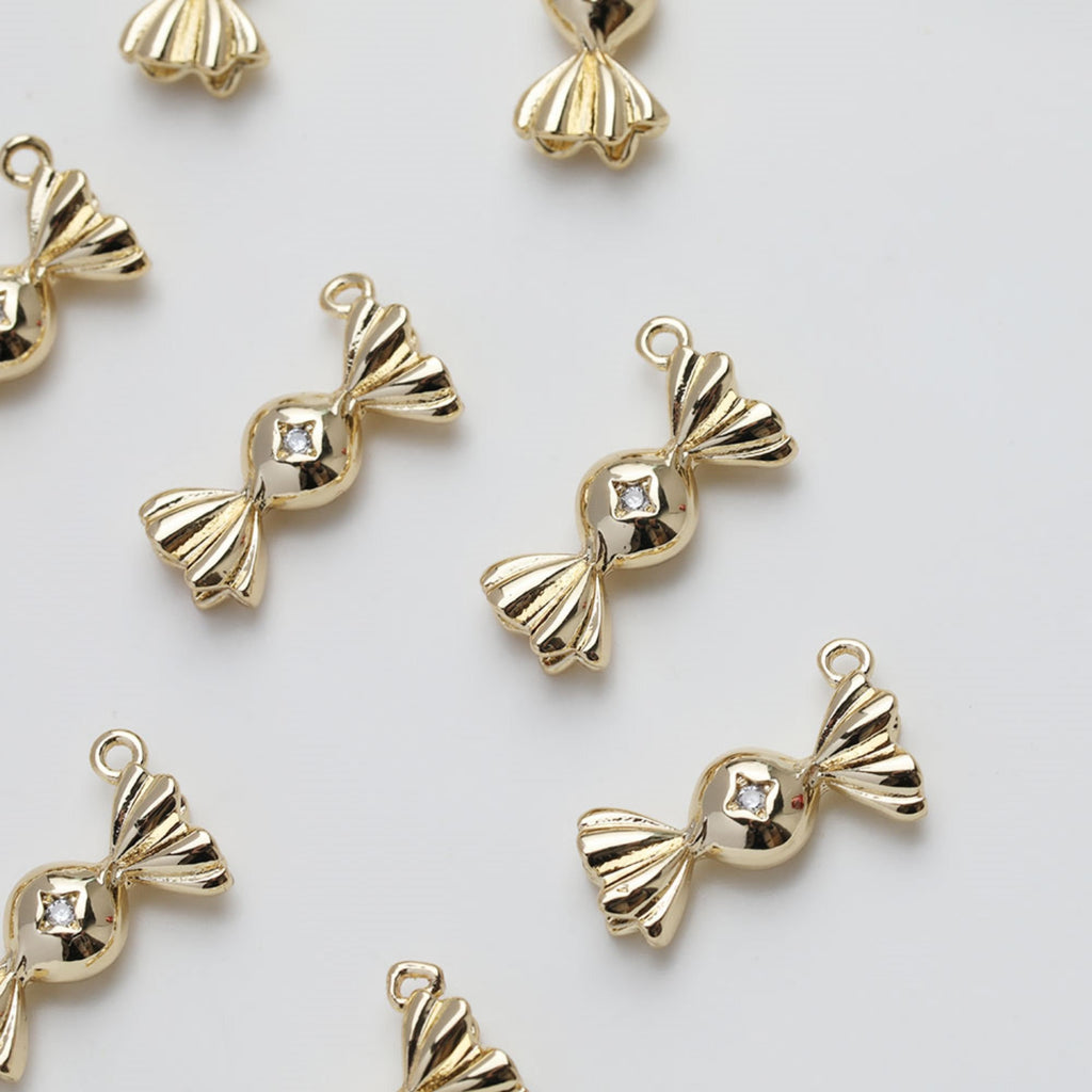Gold Candy Charm, Candy Pendant, Real Gold Plated, Silver Candy, Necklace Making Charm, Jewelry Findings GZ521