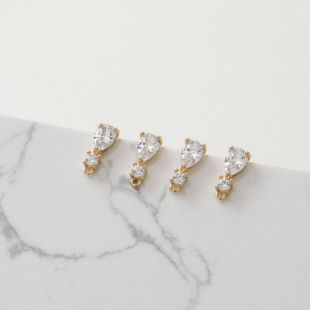 5 Pairs- Rectangle Ear Post with Loops, Nickel Free, Micro CZ Pave, 18K Gold Plated Stud Earring Finding BB004