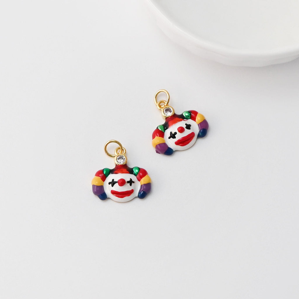Bride Charms, Enamel Clowns Charm, 18K Gold Plated Cubic Pave Charms, Necklace charms, Jewelry Findings
