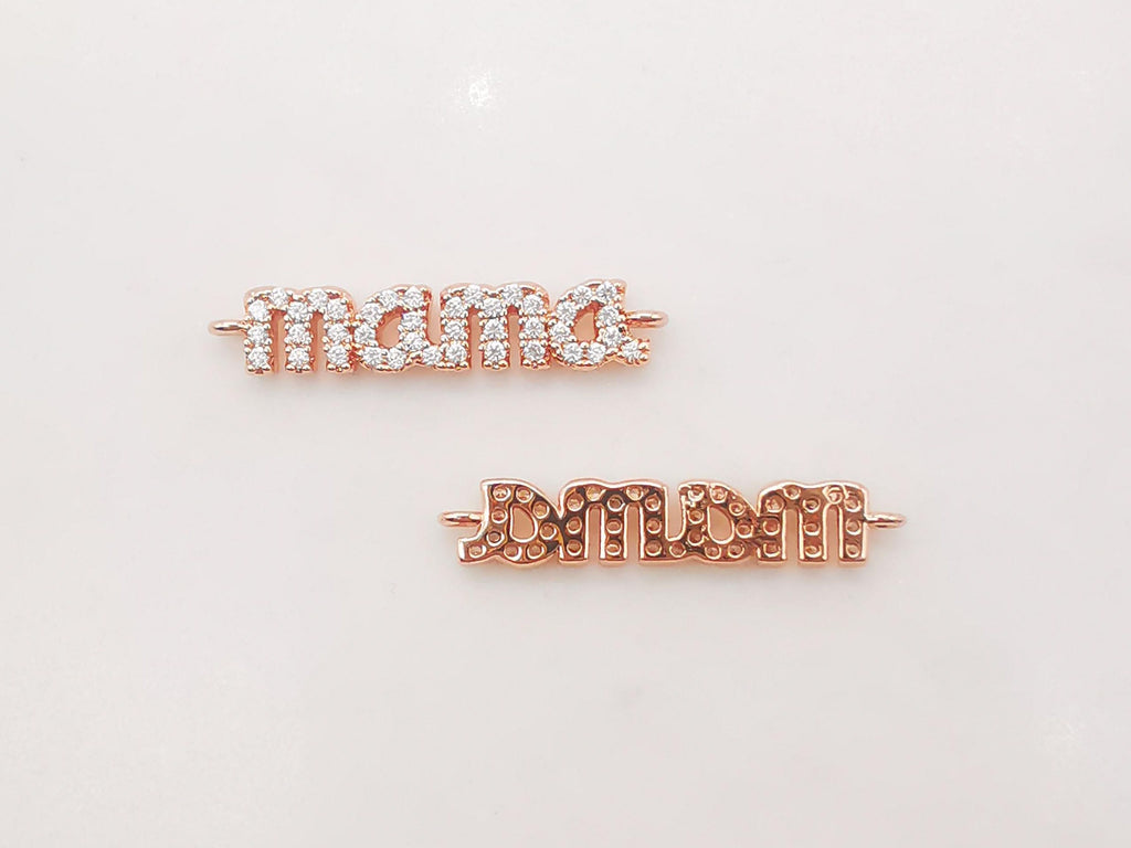 Cubic MAMA Connector, 18K Gold Plated Micro CZ Pave Connector Charm, Necklace Making Findings, 24x5mm, Jewelry Finding Gift for Mom S907
