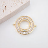Round Pave CZ Connector, 18K Gold Plated Bracelet Making Connectors, Cubic Zirconia Pave Charms, 21.5x26mm Jewelry Findings S20359
