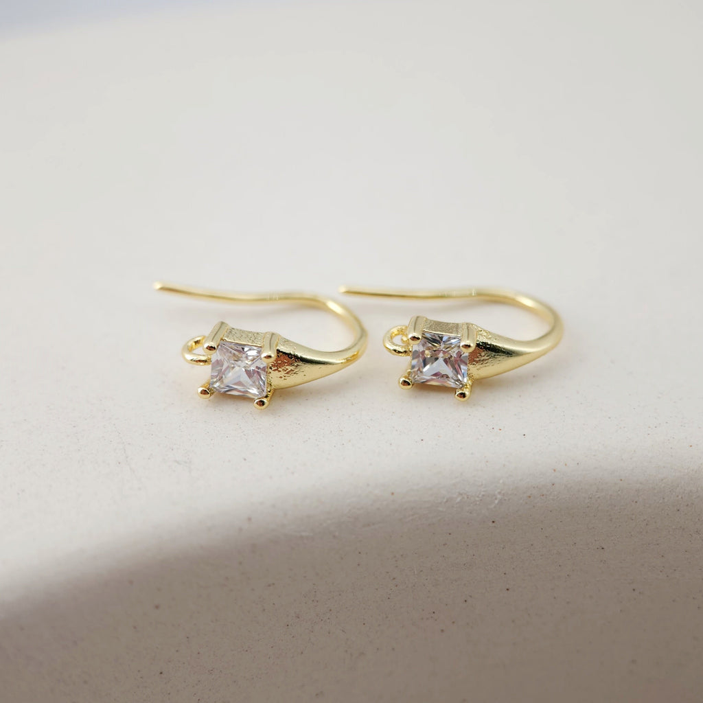 Alambres para pendientes chapados en oro de 18 quilates, ganchos cuadrados con pavé cúbico, sin níquel, ganchos para pez, alambres para bisutería D0172