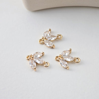 Tiny Leaf Connector, Cubic Zircon Crystal Leaf Pendant, CZ Earring Charms,  Gold Plated Brass Earring Charms, Jewelry Findings D0236