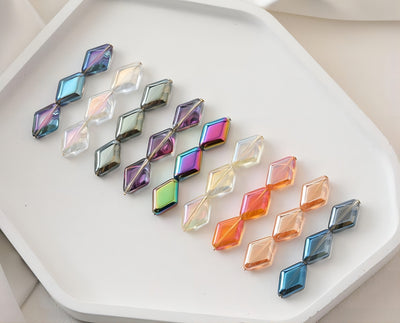 30pcs Rhombus Glass Beads, 10x15mm, Crystal Glass Loose Beads for Jewelry Making, DIY Beads Finding GZ029