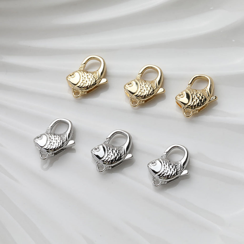 18K Shiny Gold Plated Lobster Clasp Claw, Fish Clasp, Necklace Bracelet Making Clasp with Closed Loop, Jewelry Findings GT038