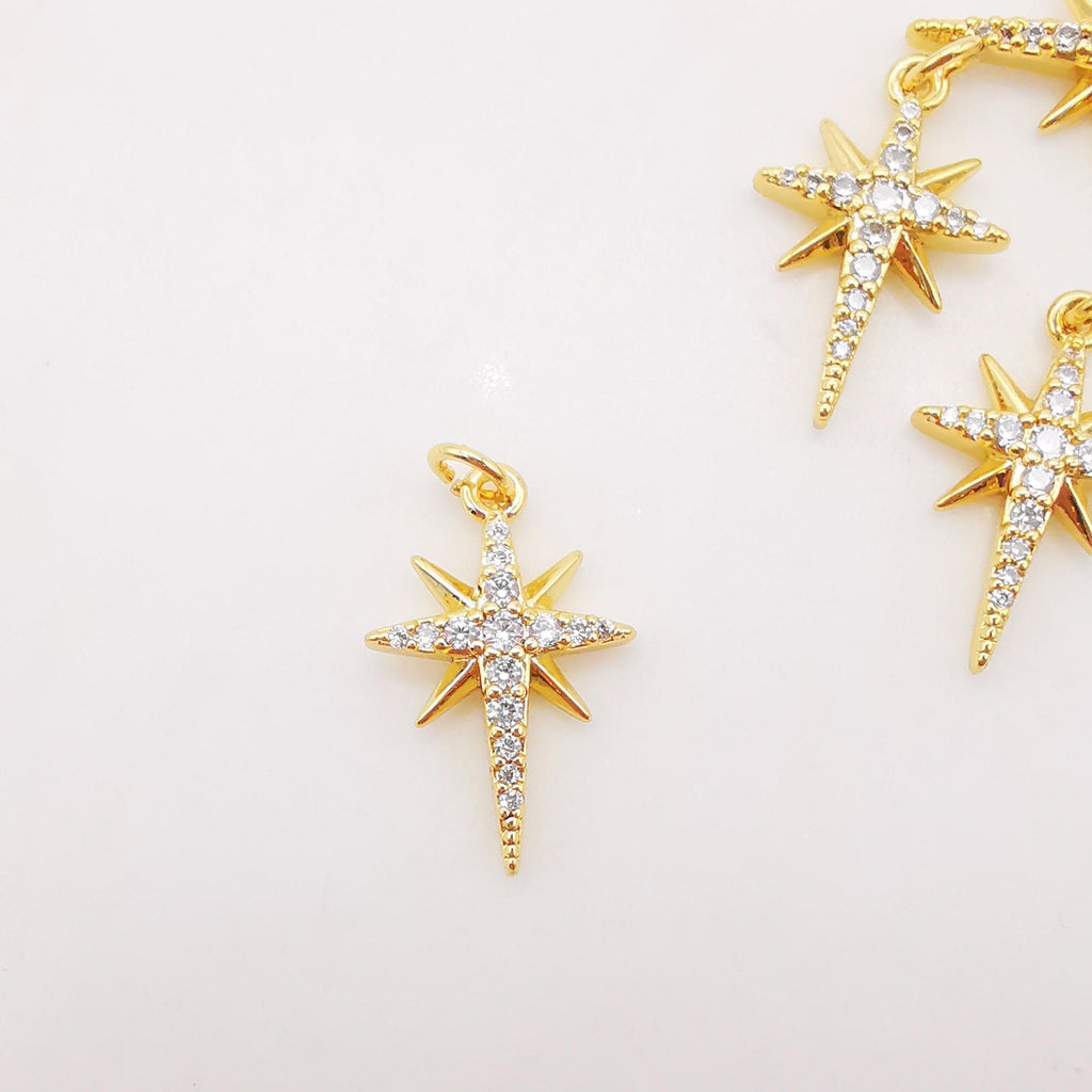 North Star Charms,  Crystal Cubic Pave Star Pendant, 18K Gold Plated, Necklace Making Star Charms, Jewelry Findings S320