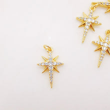 Load image into Gallery viewer, North Star Charms,  Crystal Cubic Pave Star Pendant, 18K Gold Plated, Necklace Making Star Charms, Jewelry Findings S320