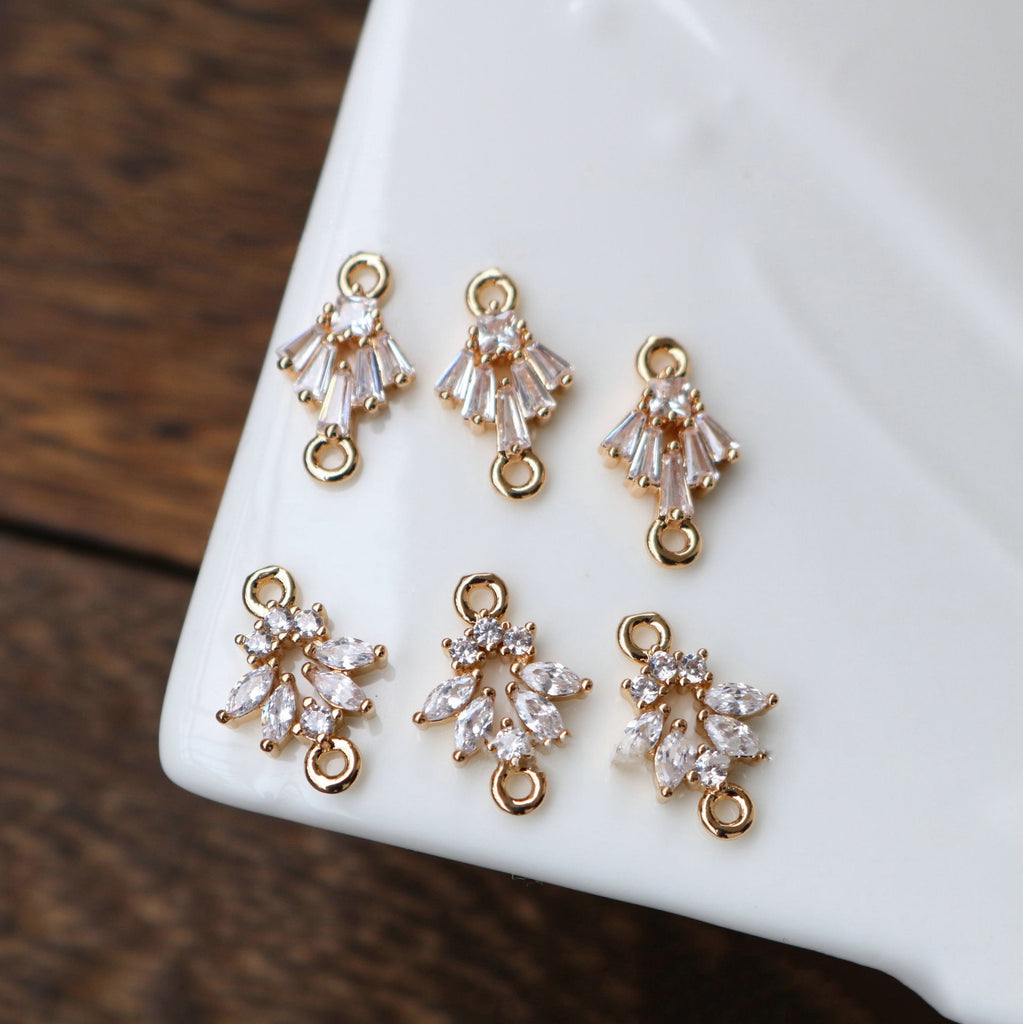 CZ Pave Leaf Connector, Cubic Zircon Crystal Leaf Charm, CZ Earring Charms,Gold Plated Brass Earring Charms, Jewelry Findings HL044-F173