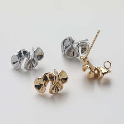 Ribbon Style Earrings Post with Loop, 14K Gold, S925 Silver Ear Pin Nickel Free Earrings, Ear Stud Hypoallergenic Earring Findings GZ758