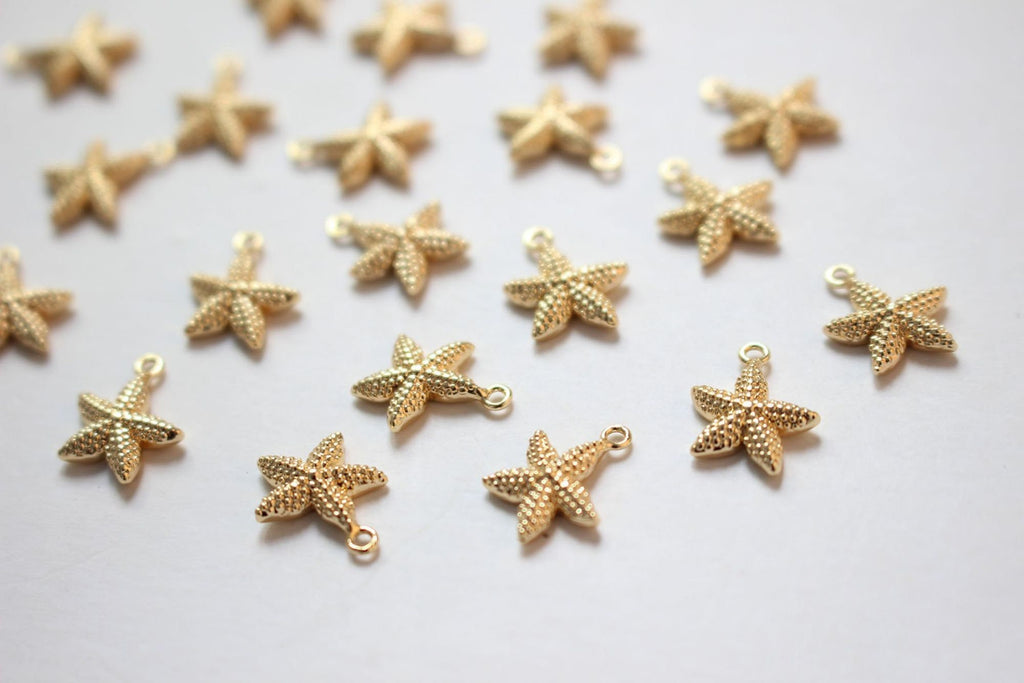 Gold Seashell Charm, Marine Life Pendant, Starfish, Seahorses, 18k Gold Plated Brass, Bracelet Making, Jewelry Findings GZ424