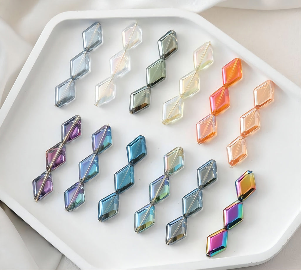 30pcs Rhombus Glass Beads, 10x15mm, Crystal Glass Loose Beads for Jewelry Making, DIY Beads Finding GZ029
