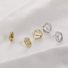 Load image into Gallery viewer, Pleated Irregular Earring Post, 14K Gold/Silver, S925 Silver Pin Nickel Free Earrings, Knot Ear Stud with Loop LL166