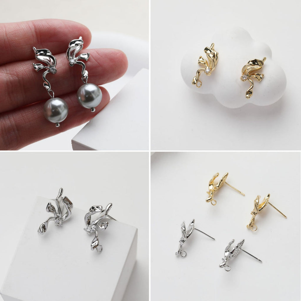 Bow Tie Earring Post With Loop, 14K Gold/Silver, S925 Silver Pin Nickel Free Earrings, Bow Tie Ear Stud with Loop GE122