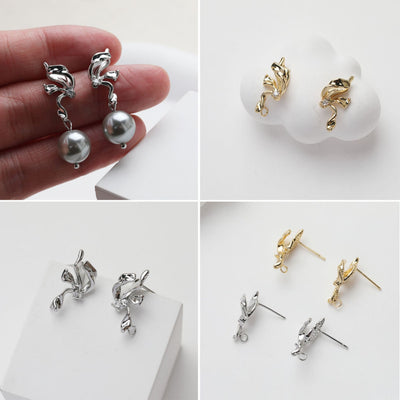 Bow Tie Earring Post With Loop, 14K Gold/Silver, S925 Silver Pin Nickel Free Earrings, Bow Tie Ear Stud with Loop GE122