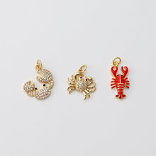 Load image into Gallery viewer, Crab/Lobster Pendant, Enamel Marine Life Charms, Pave CZ, 18K Gold Plated Charms, For Bracelet And Necklace Making, Jewelry Findings S1427