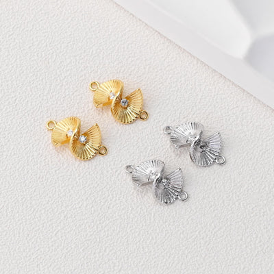 Dije de circonita cúbica en forma de abanico, conector en forma de abanico, chapado en oro de 18 quilates, para collares y pendientes, accesorios de joyería D0496